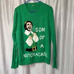 ELF Green Crewneck Sweater with Festive Design